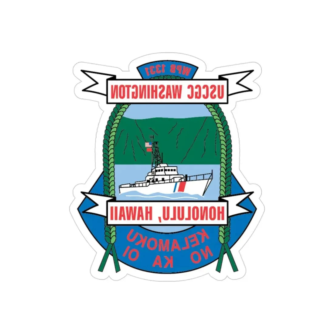 USCGC Washington WPB 1331 Honolulu Hawaii (U.S. Coast Guard) REVERSE PRINT Transparent Die-Cut STICKER 3 Inch Die-Cut Transparent - The Sticker Space