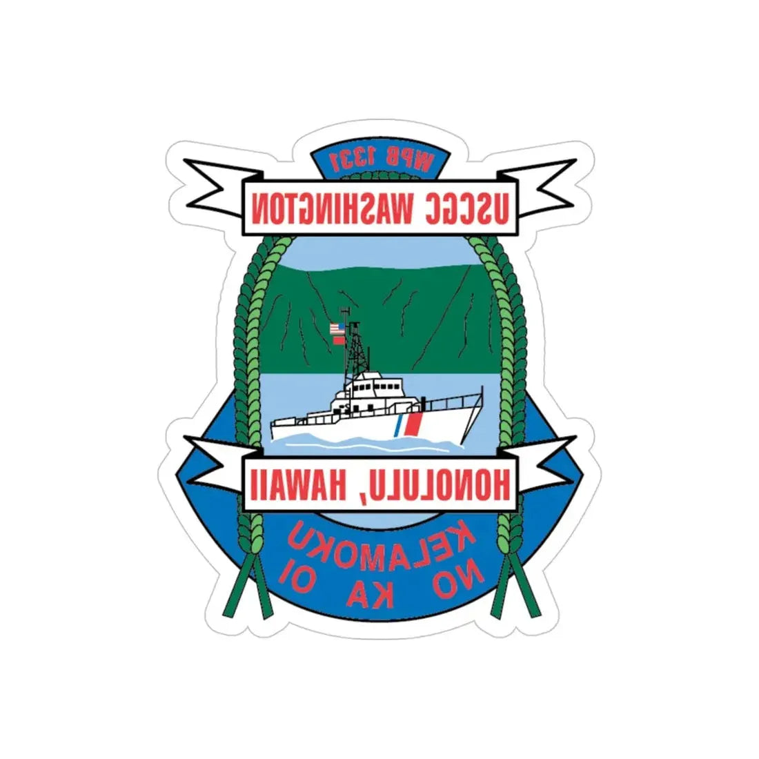 USCGC Washington WPB 1331 Honolulu Hawaii (U.S. Coast Guard) REVERSE PRINT Transparent Die-Cut STICKER 4 Inch Die-Cut Transparent - The Sticker Space