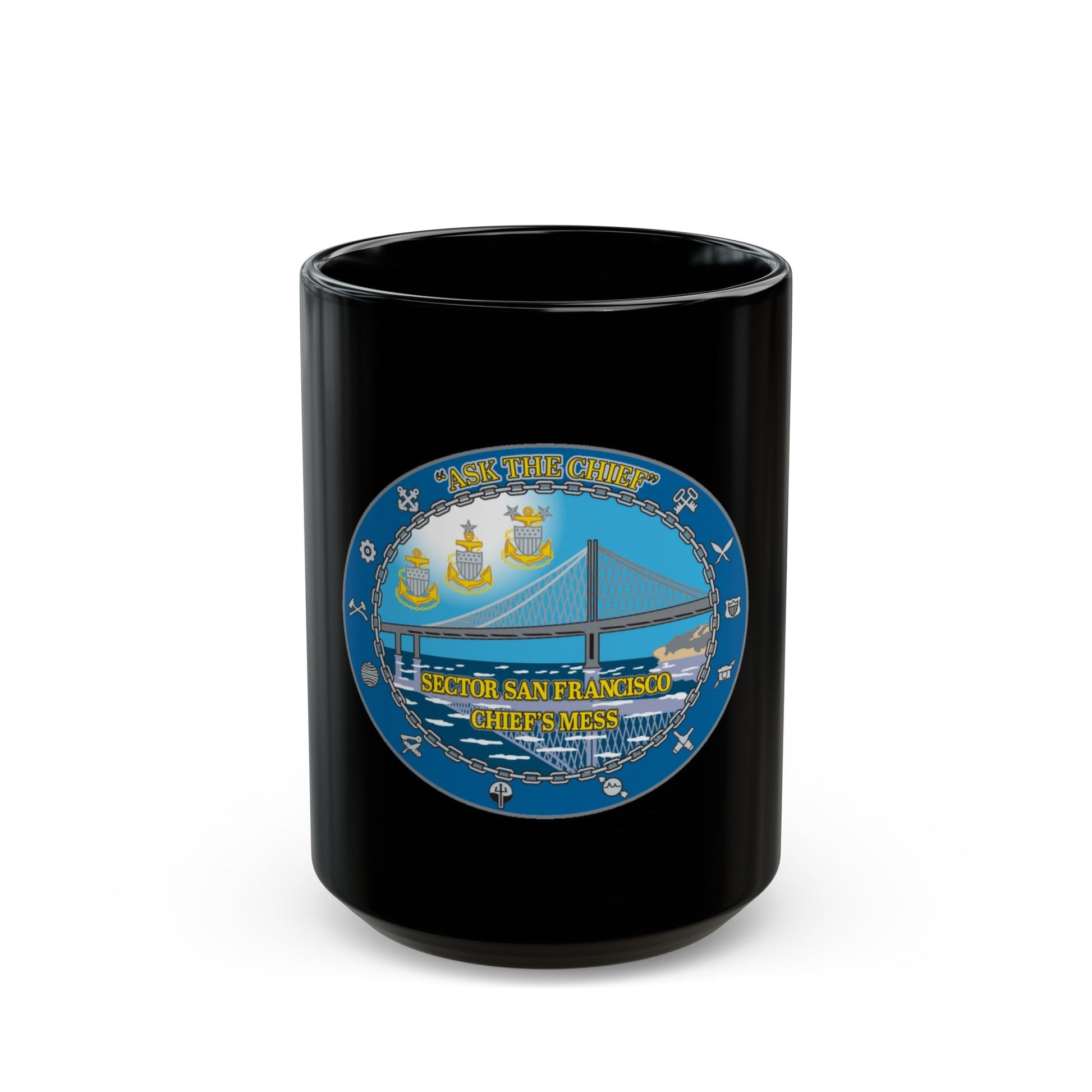 USCGS San Francisco Ask The Chief (U.S. Coast Guard) Black Coffee Mug-15oz-The Sticker Space