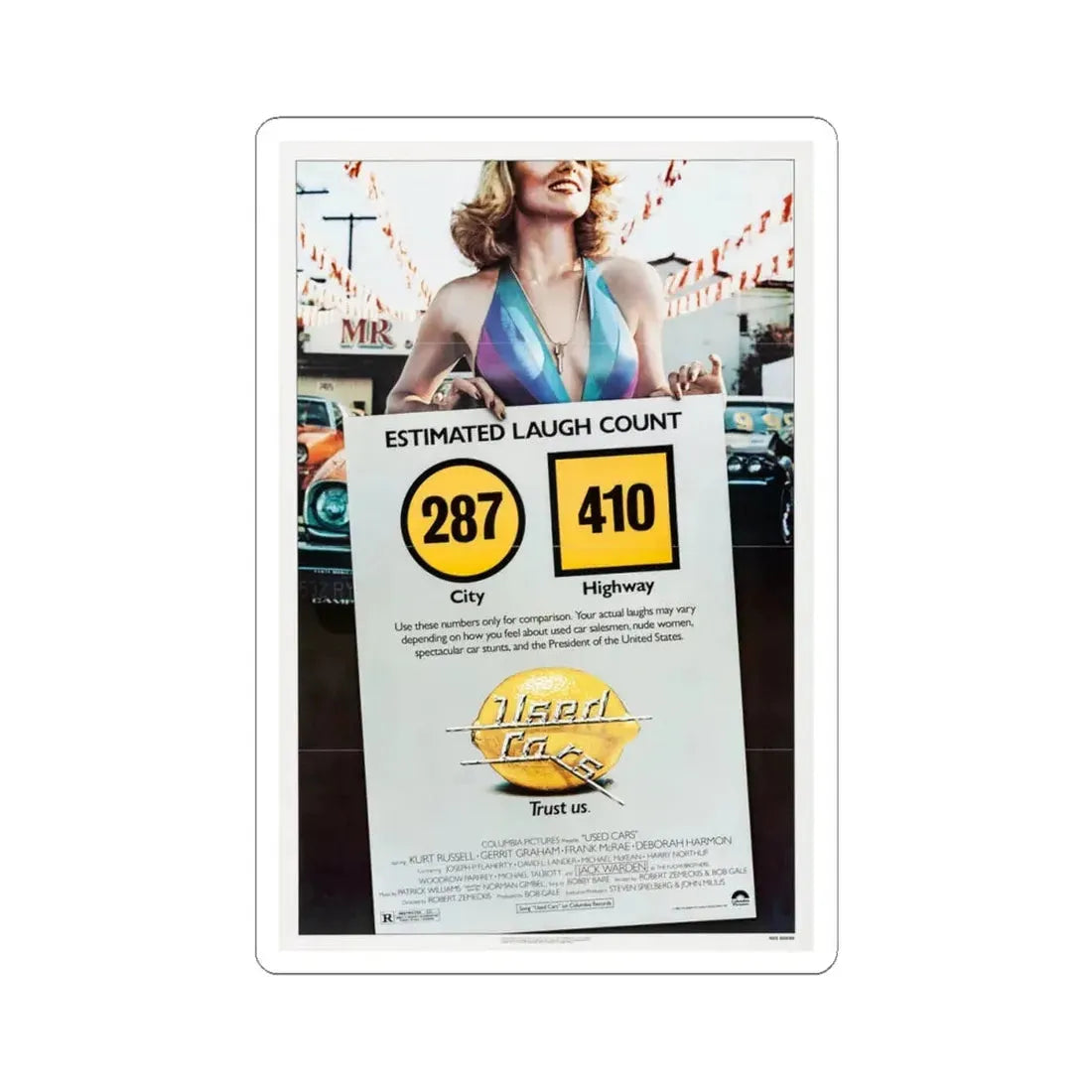 Used Cars 1980 Movie Poster - STICKER Vinyl Kiss-Cut Decal 4 Inch White - The Sticker Space