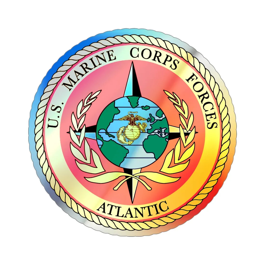 USMC Forces Atlantic (USMC) Holographic STICKER Die-Cut Vinyl Decal 4 Inch Holographic - The Sticker Space