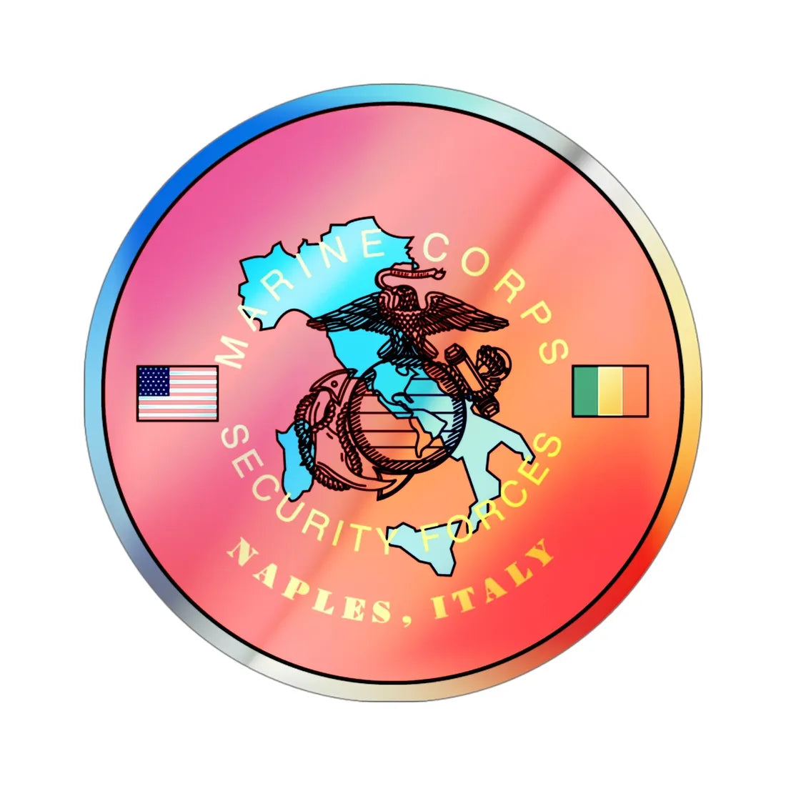 USMC Sec Forces Naples (USMC) Holographic STICKER Die-Cut Vinyl Decal 4 Inch Holographic - The Sticker Space