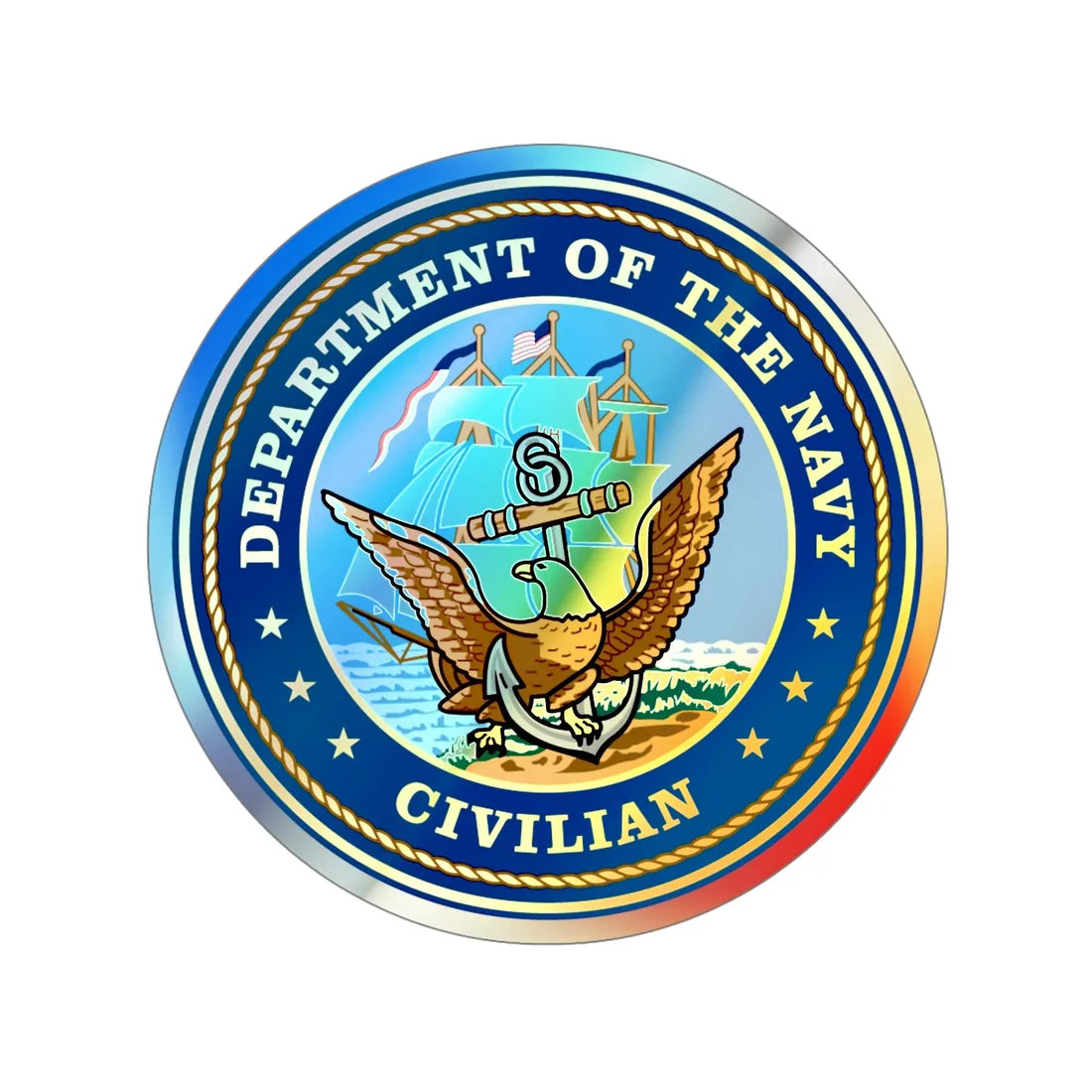 USN Department Of The Navy Civilian (U.S. Navy) Holographic STICKER Die-Cut Vinyl Decal 5 Inch Holographic - The Sticker Space