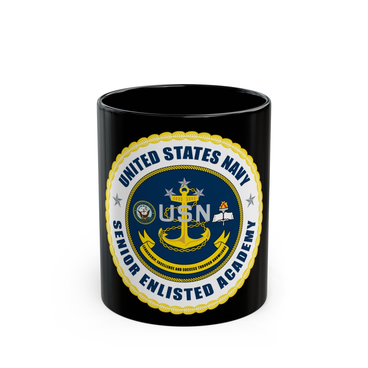 USN Senior Enlisted Academy NEW (U.S. Navy) Black Coffee Mug-11oz-The Sticker Space