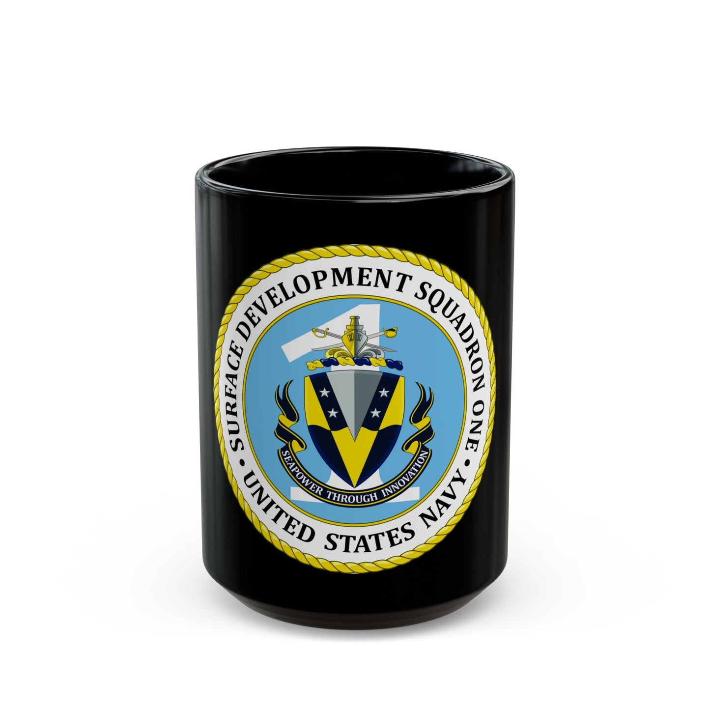 USN Surface Development Squadron One (U.S. Navy) Black Coffee Mug-15oz-The Sticker Space