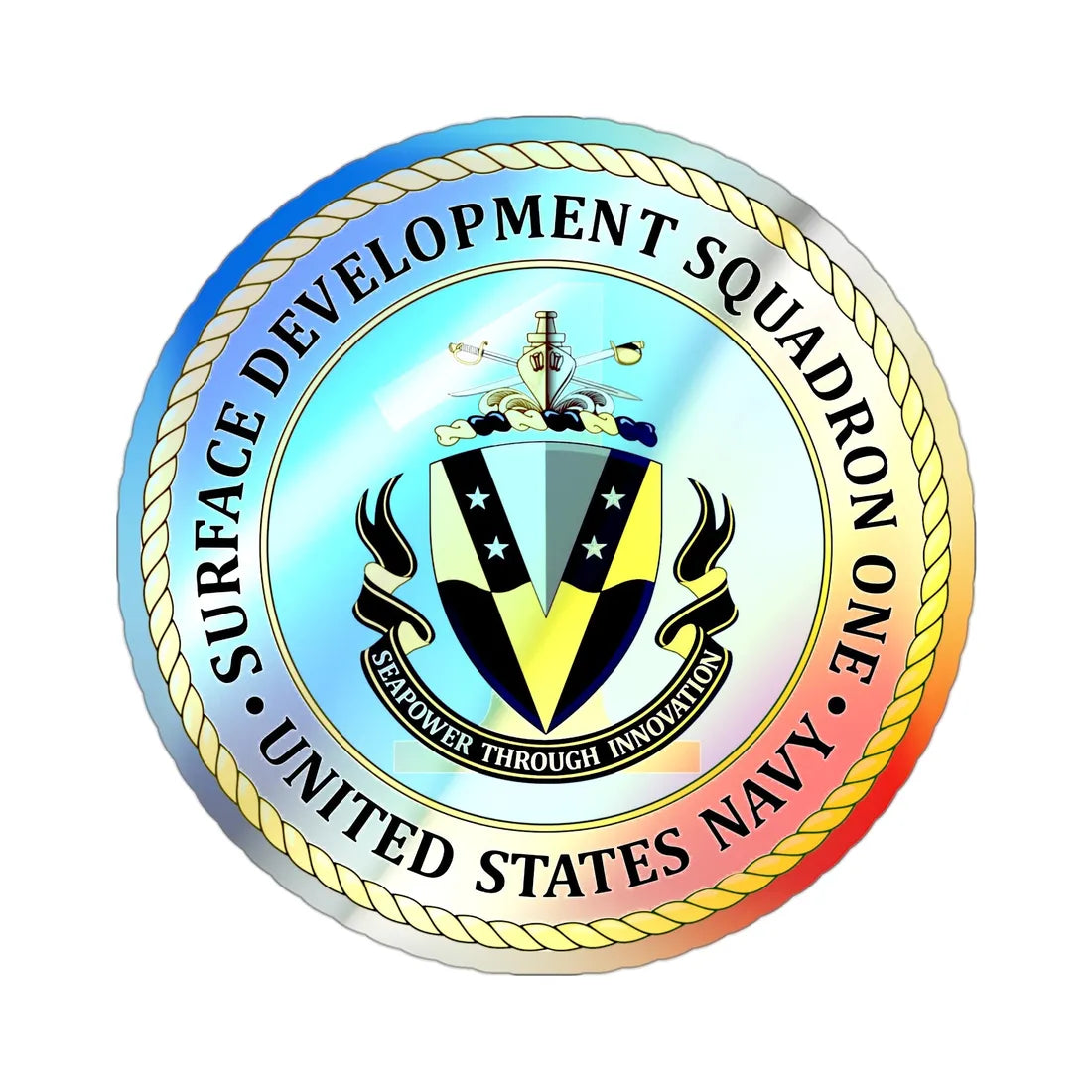 USN Surface Development Squadron One (U.S. Navy) Holographic STICKER Die-Cut Vinyl Decal 3 Inch Holographic - The Sticker Space