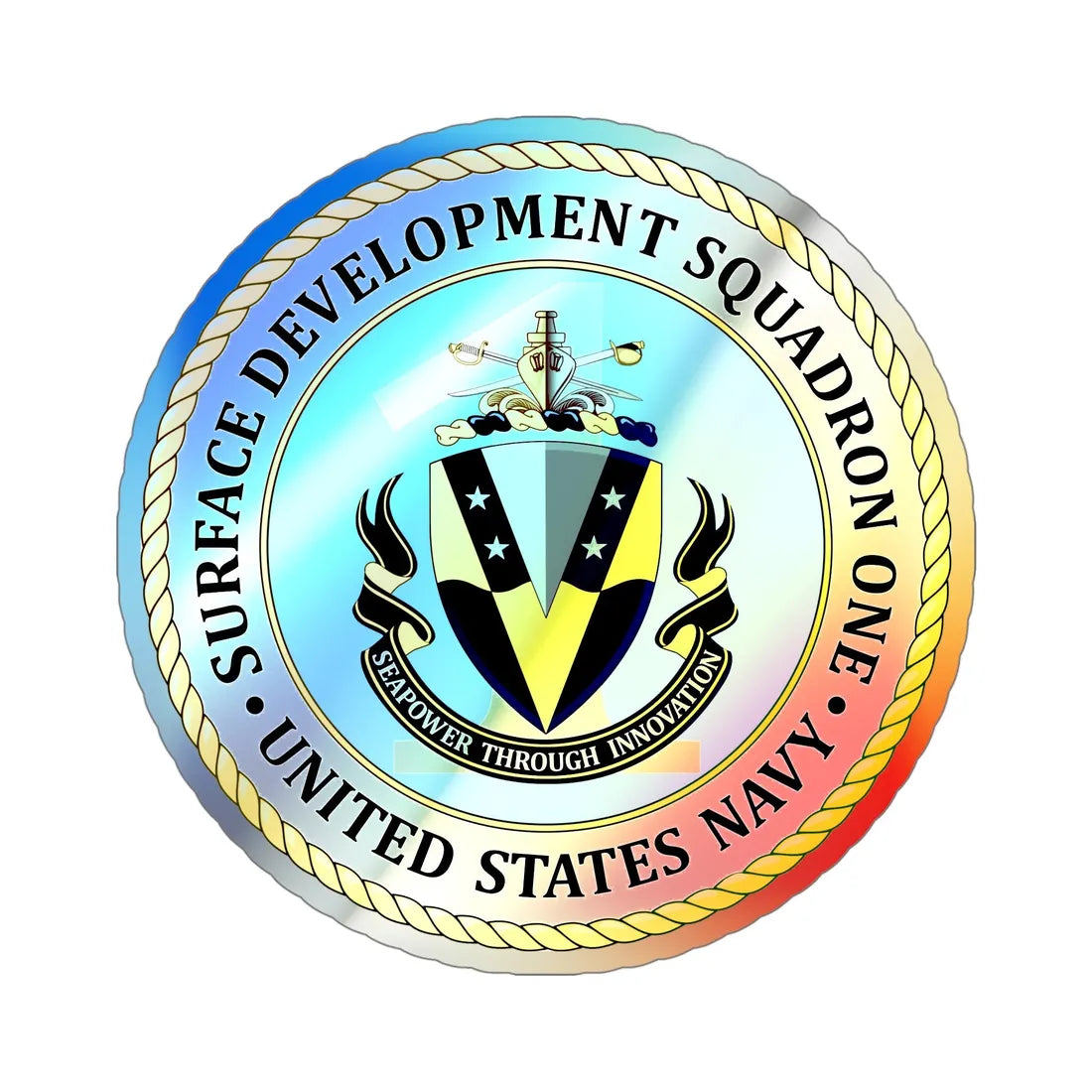 USN Surface Development Squadron One (U.S. Navy) Holographic STICKER Die-Cut Vinyl Decal 5 Inch Holographic - The Sticker Space