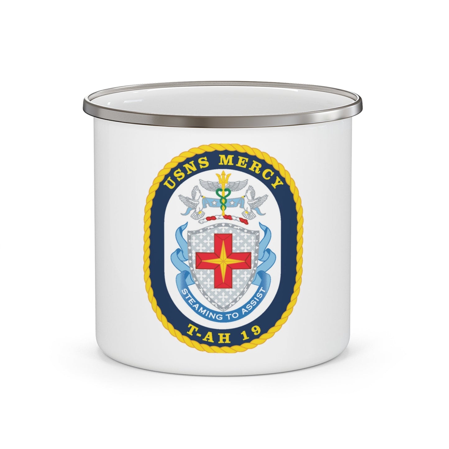 USNS Mercy T AH 19 (U.S. Navy) Enamel Mug 12oz-12oz-The Sticker Space