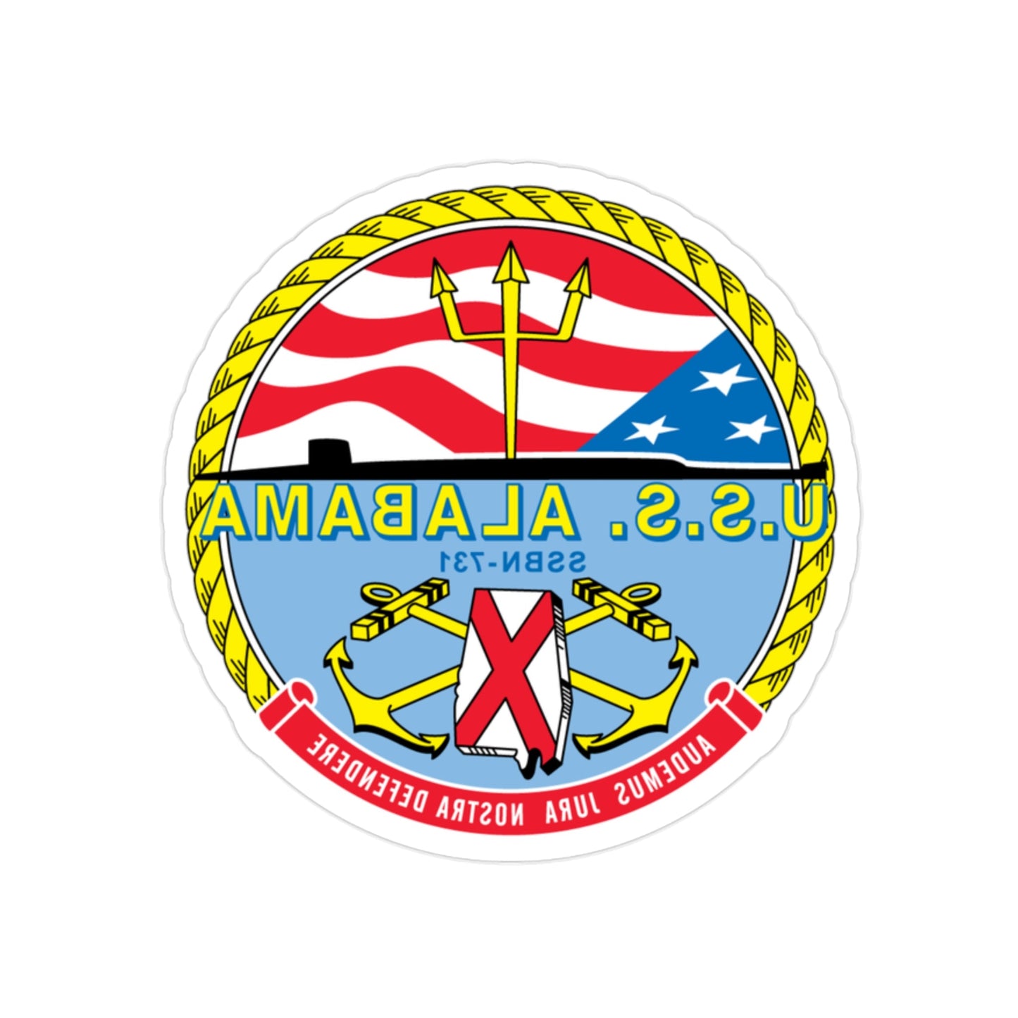 USS Alabama (U.S. Navy) REVERSE PRINT Transparent STICKER-2" × 2"-The Sticker Space