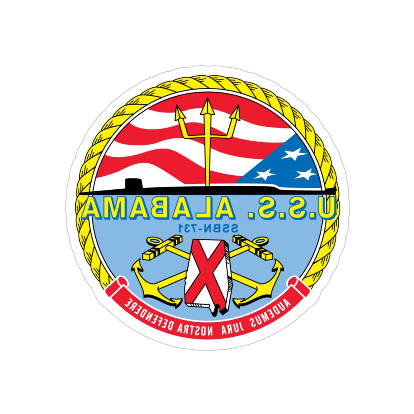 USS Alabama (U.S. Navy) REVERSE PRINT Transparent STICKER-3" × 3"-The Sticker Space