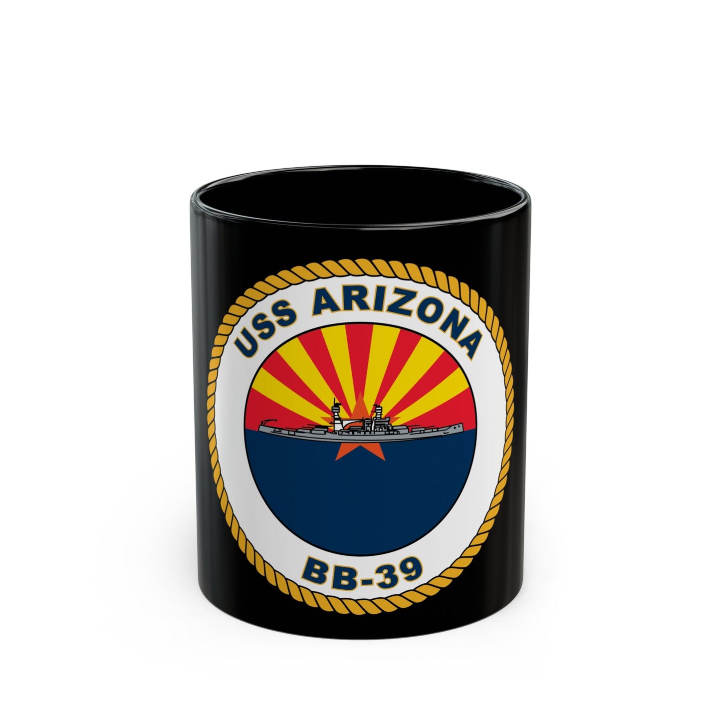USS Arizona BB 39 (U.S. Navy) Black Coffee Mug-11oz-The Sticker Space