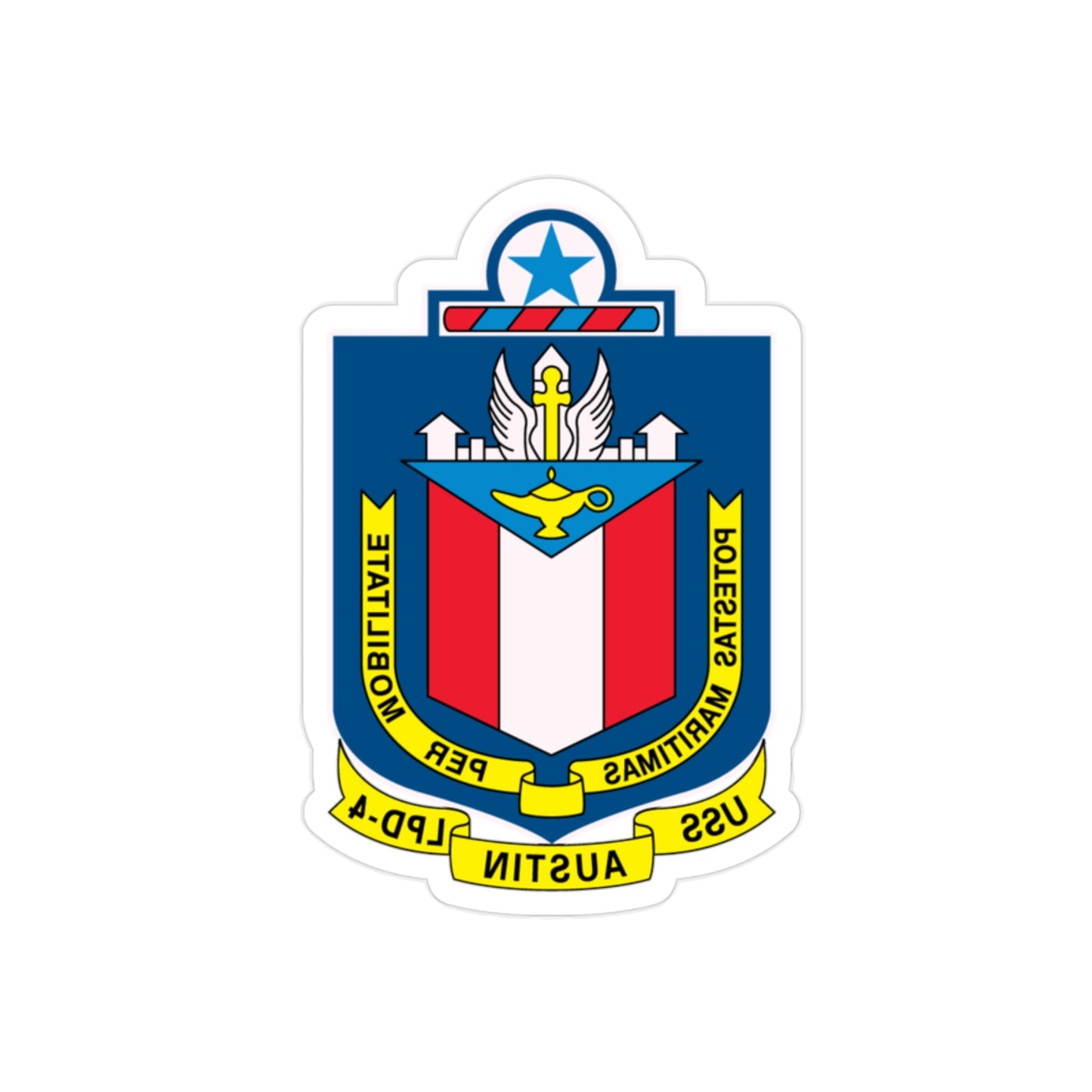 USS Austin LPD 4 Potestas Maritimas Per Mobilitate (U.S. Navy) REVERSE PRINT Transparent STICKER-2" × 2"-The Sticker Space