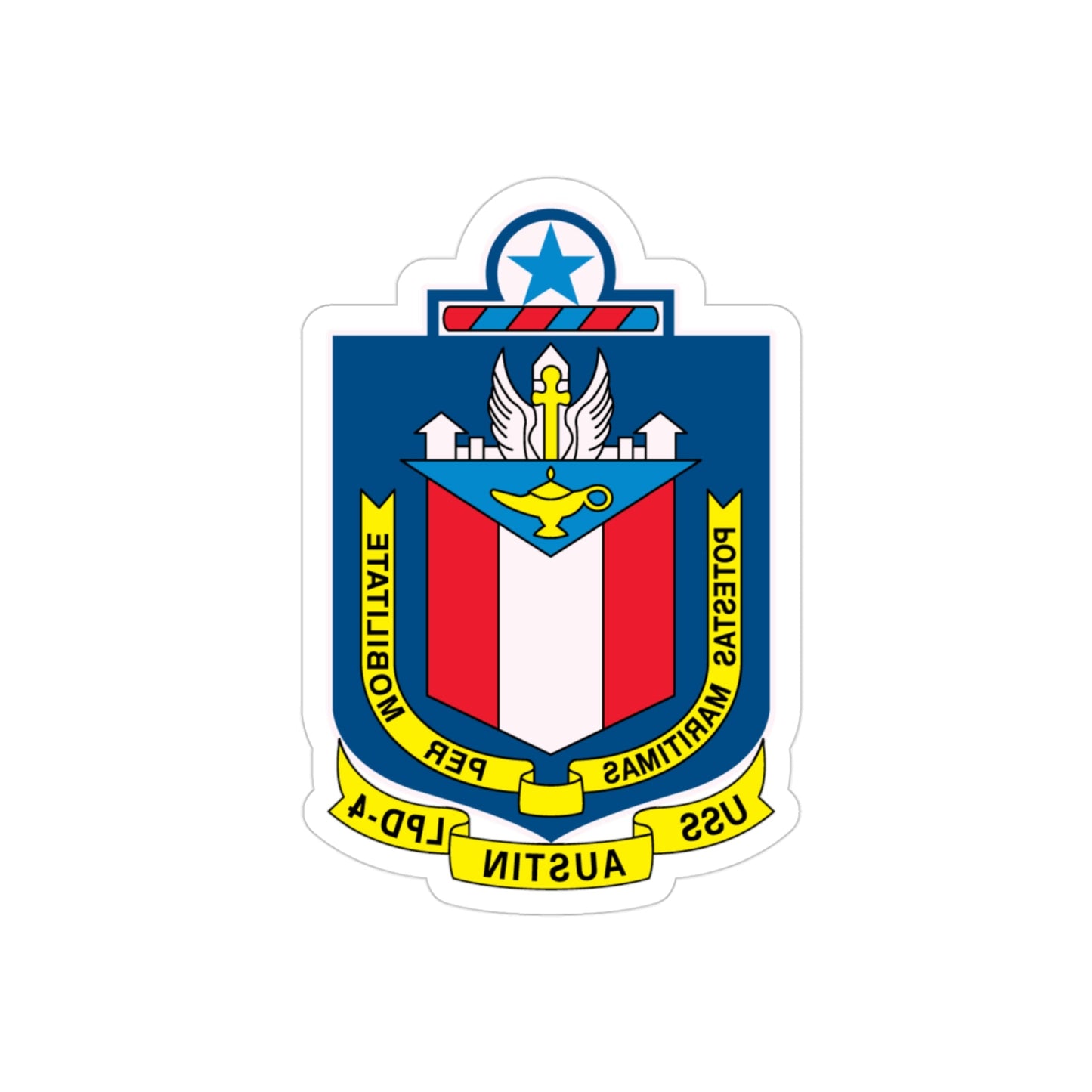 USS Austin LPD 4 Potestas Maritimas Per Mobilitate (U.S. Navy) REVERSE PRINT Transparent STICKER-3" × 3"-The Sticker Space