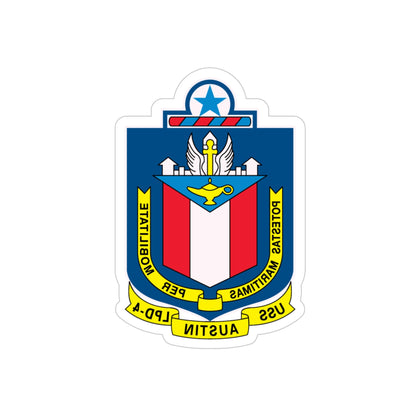 USS Austin LPD 4 Potestas Maritimas Per Mobilitate (U.S. Navy) REVERSE PRINT Transparent STICKER-4" × 4"-The Sticker Space