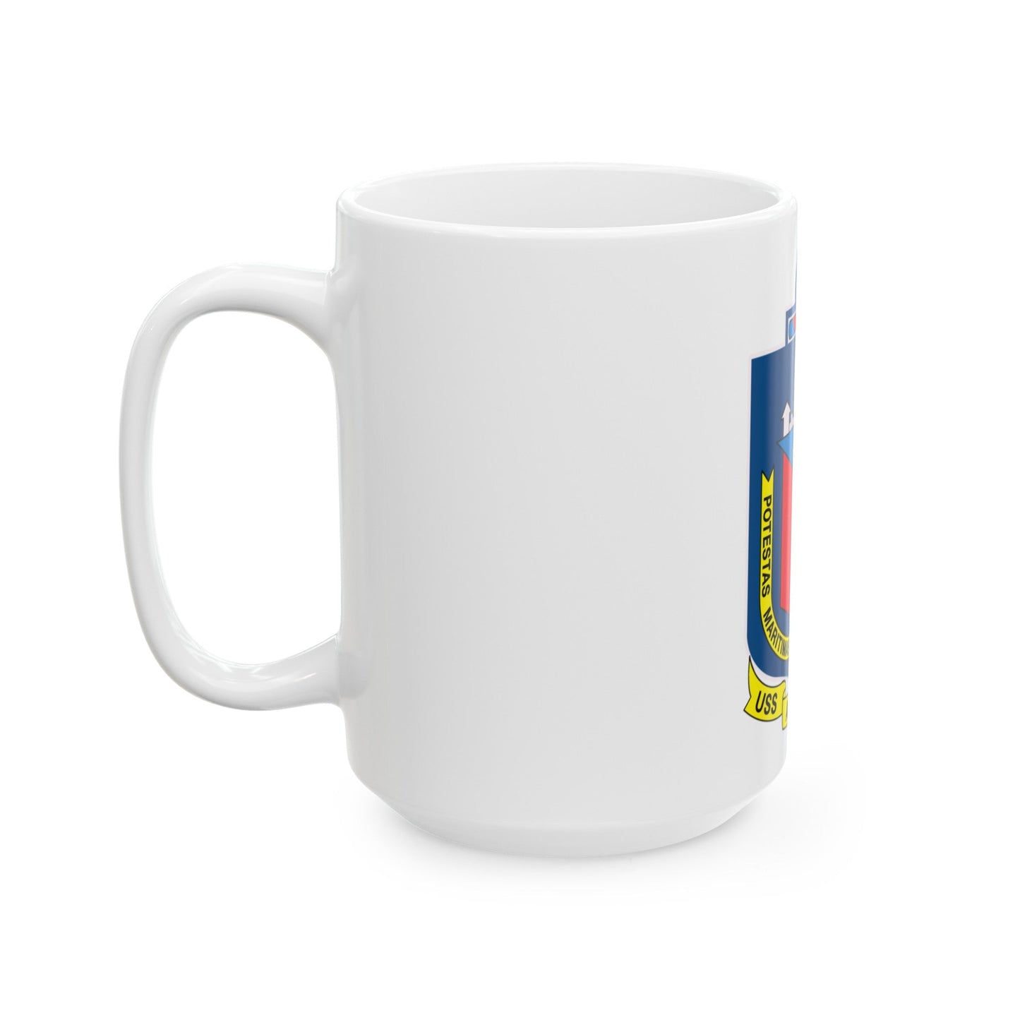 USS Austin LPD 4 Potestas Maritimas Per Mobilitate (U.S. Navy) White Coffee Mug-The Sticker Space