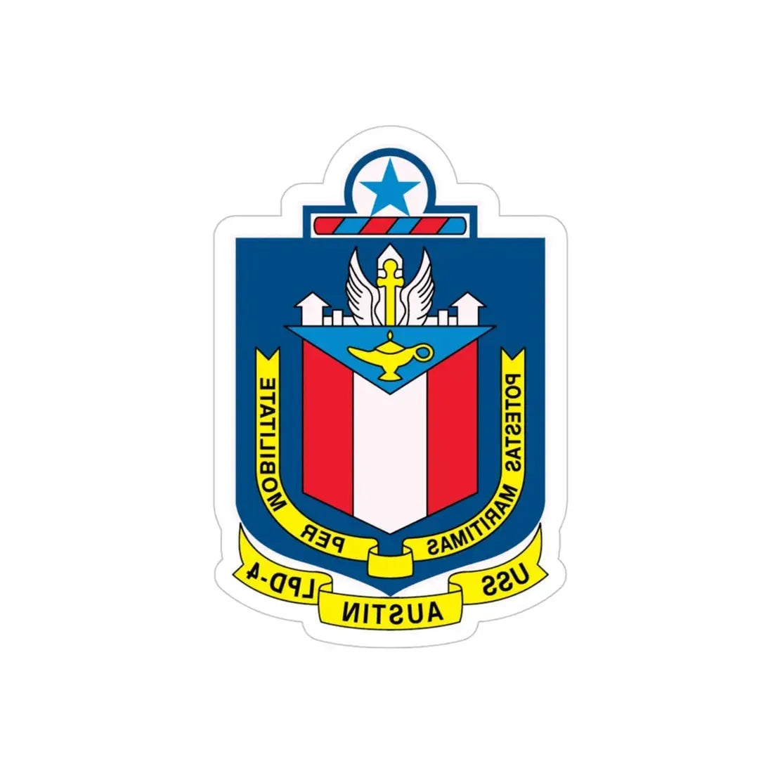 USS Austin LPD 4 Potestas Maritimas Per Mobilitate (U.S. Navy) REVERSE PRINT Transparent Die-Cut STICKER 4 Inch Die-Cut Transparent - The Sticker Space
