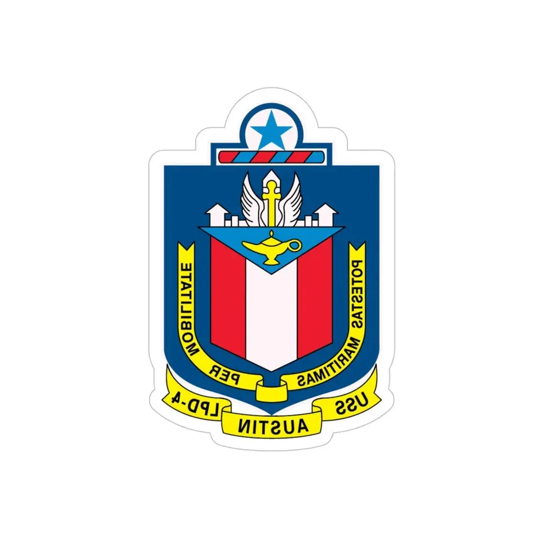 USS Austin LPD 4 Potestas Maritimas Per Mobilitate (U.S. Navy) REVERSE PRINT Transparent Die-Cut STICKER 5 Inch Die-Cut Transparent - The Sticker Space