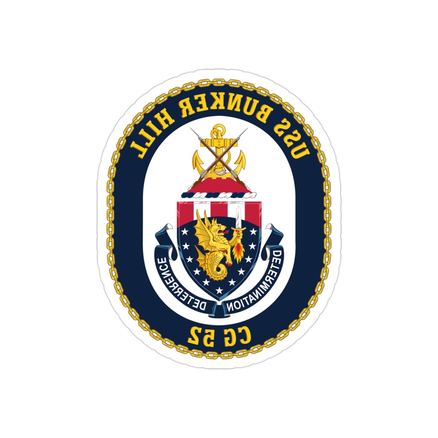 USS Bunker Hill CG 52 Crest (U.S. Navy) REVERSE PRINT Transparent STICKER-3" × 3"-The Sticker Space