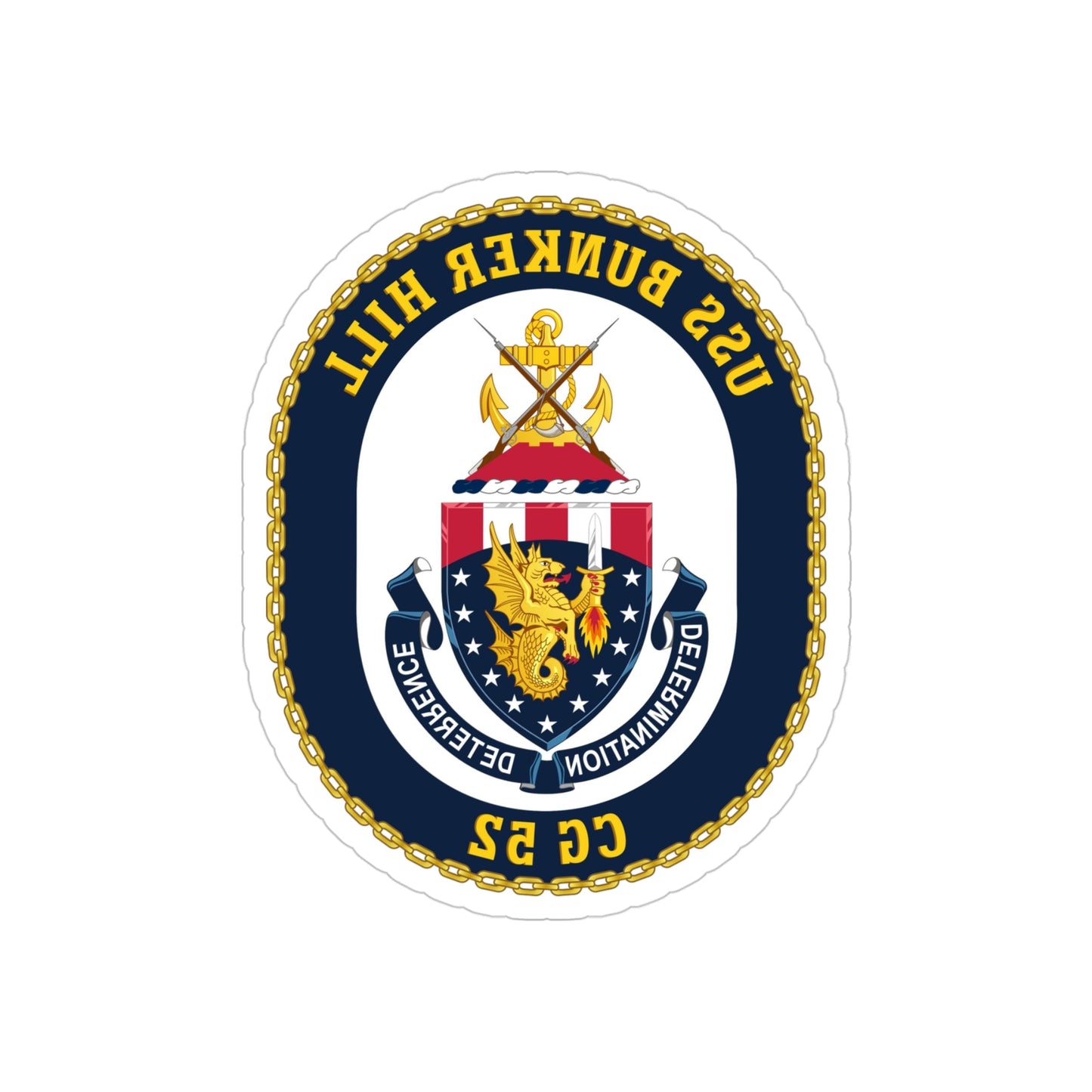 USS Bunker Hill CG 52 Crest (U.S. Navy) REVERSE PRINT Transparent STICKER-4" × 4"-The Sticker Space