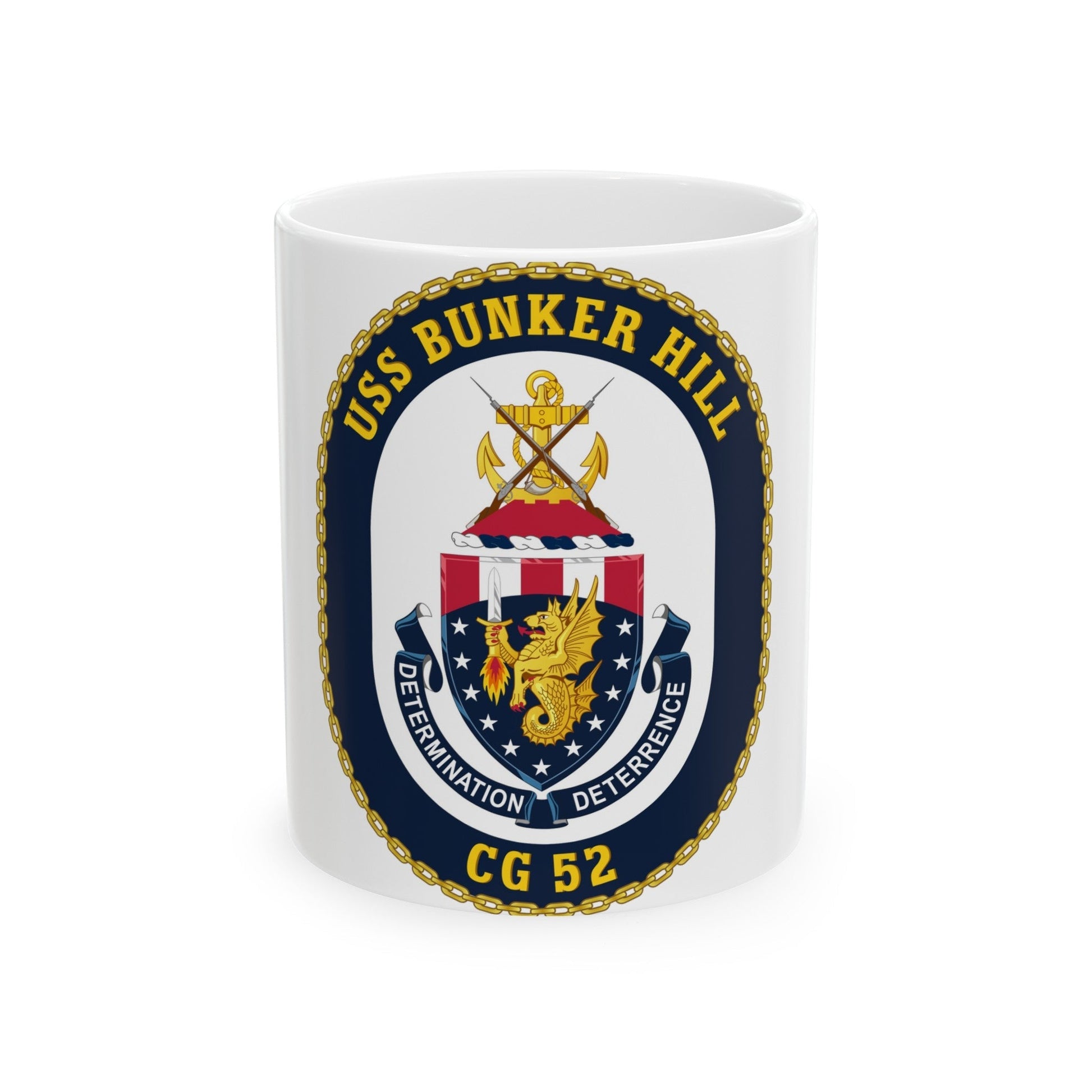 USS Bunker Hill CG 52 Crest (U.S. Navy) White Coffee Mug-11oz-The Sticker Space