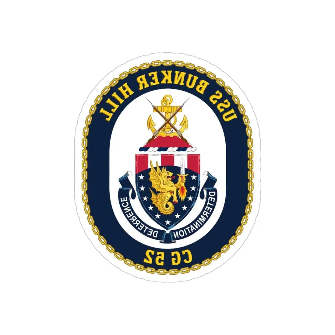 USS Bunker Hill CG 52 Crest (U.S. Navy) REVERSE PRINT Transparent Die-Cut STICKER 4 Inch Die-Cut Transparent - The Sticker Space