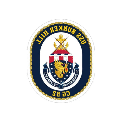 USS Bunker Hill CG 52 Crest (U.S. Navy) REVERSE PRINT Transparent Die-Cut STICKER 4 Inch Die-Cut Transparent - The Sticker Space