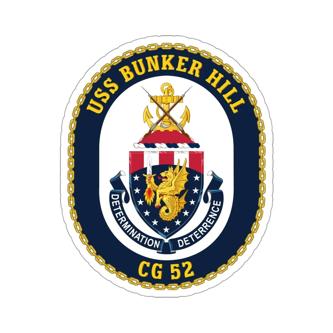USS Bunker Hill CG 52 Crest (U.S. Navy) STICKER Vinyl Die-Cut Decal 4 Inch - The Sticker Space