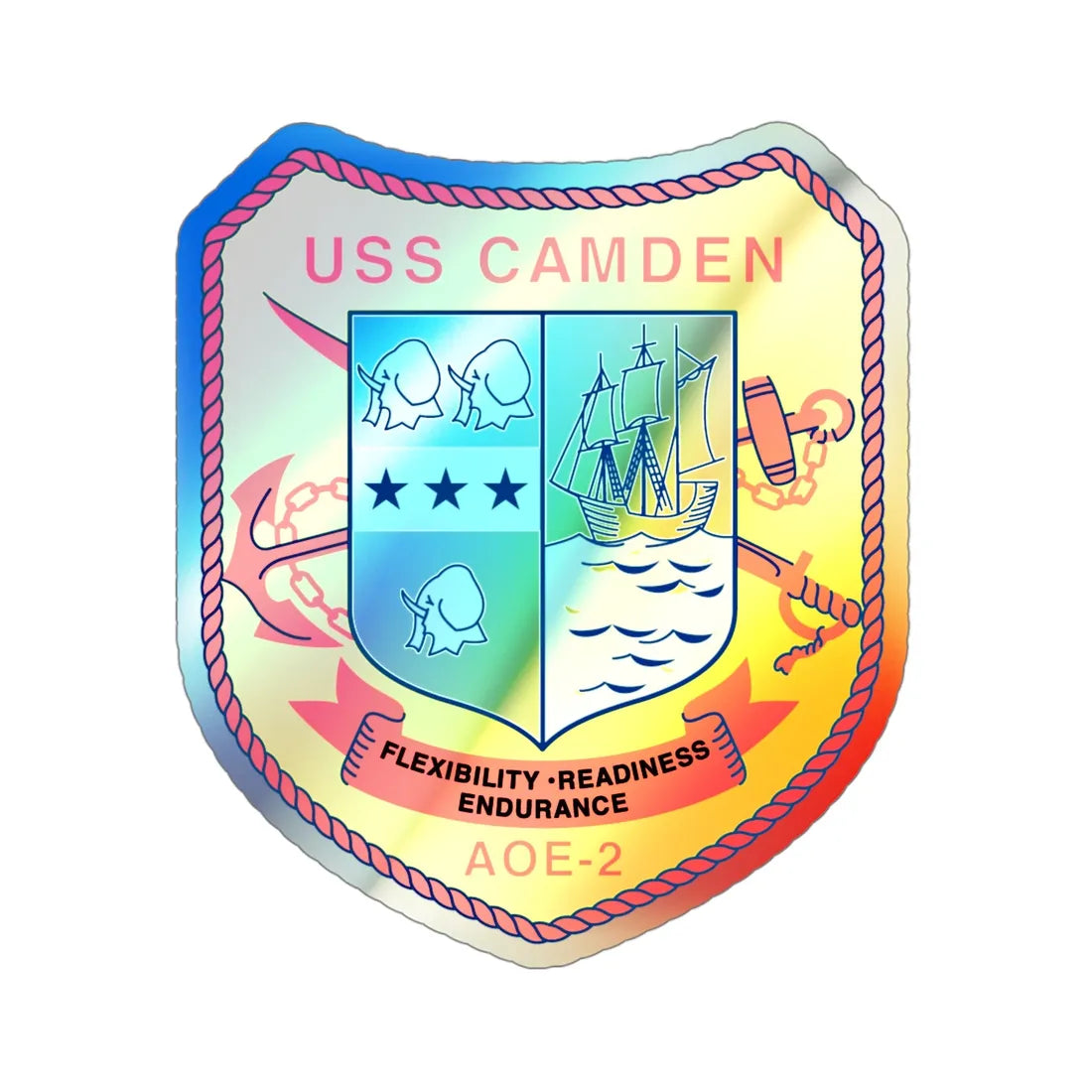 USS CAMDEN AOE 2 (U.S. Navy) Holographic STICKER Die-Cut Vinyl Decal 4 Inch Holographic - The Sticker Space