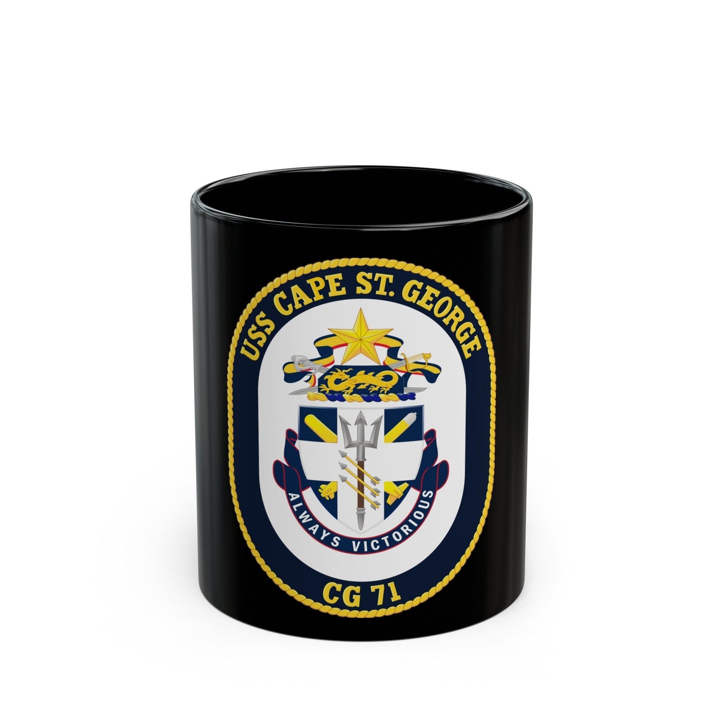 USS Cape St George CG 71 Crest (U.S. Navy) Black Coffee Mug-11oz-The Sticker Space