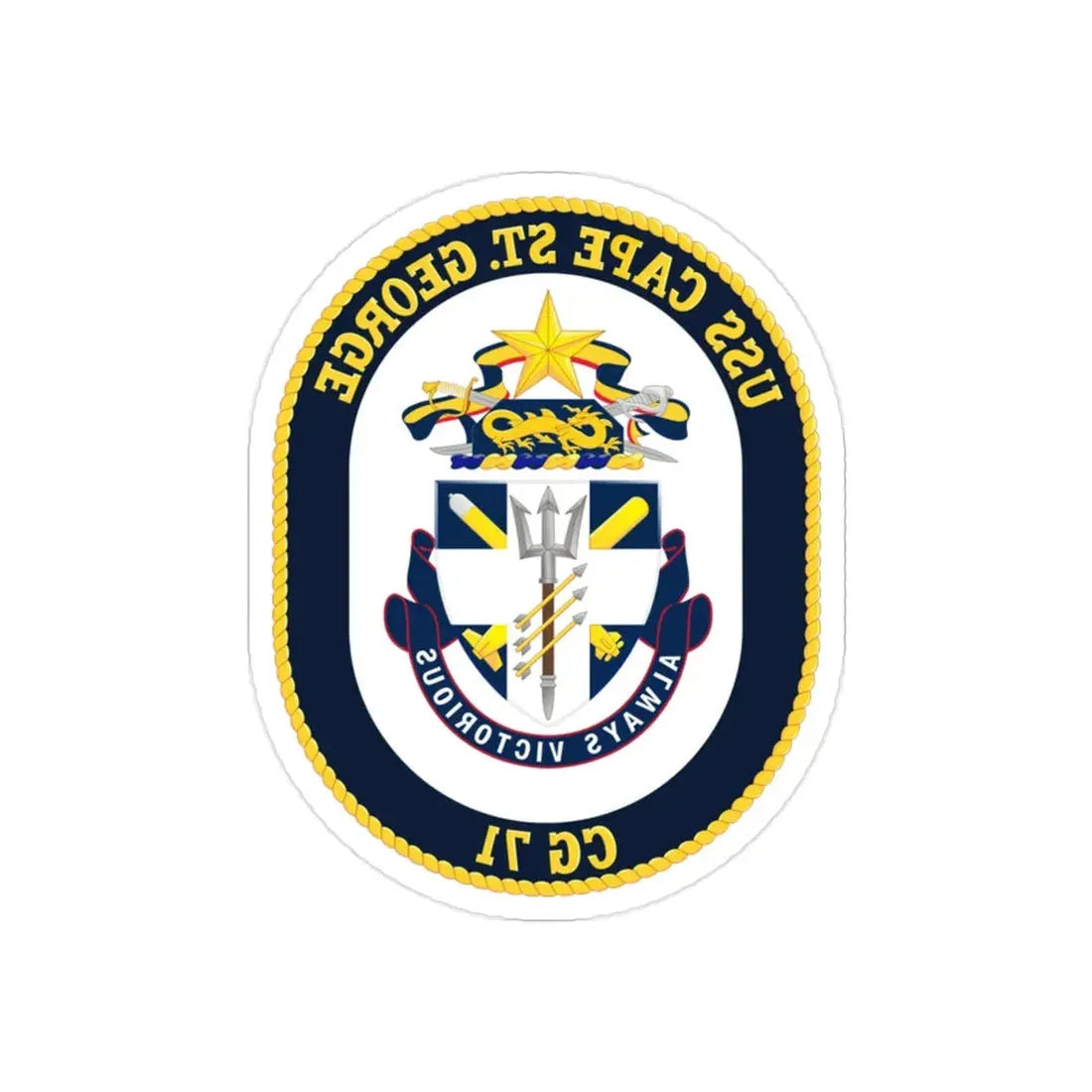 USS Cape St George CG 71 Crest (U.S. Navy) REVERSE PRINT Transparent Die-Cut STICKER 2 Inch Die-Cut Transparent - The Sticker Space