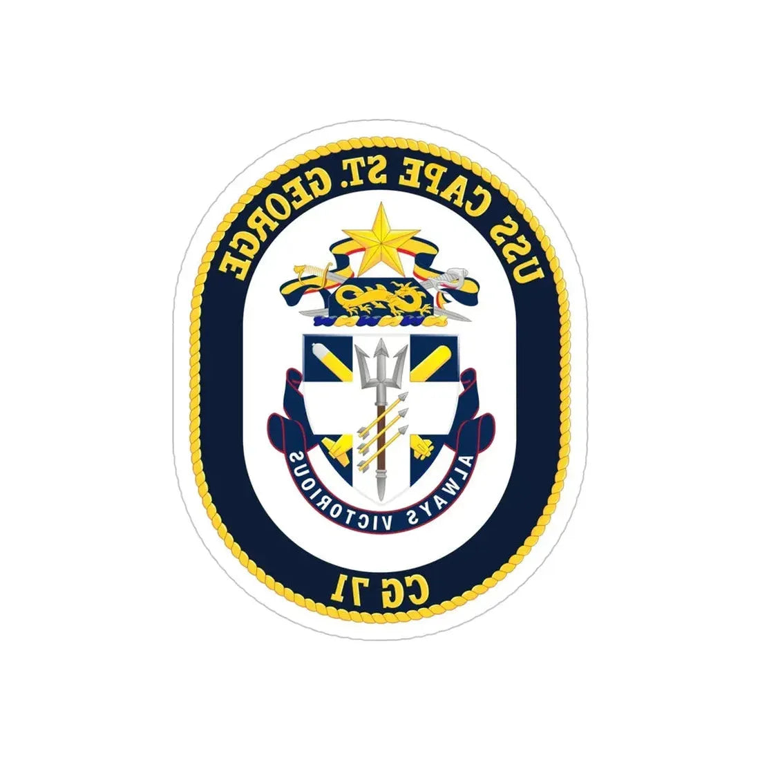 USS Cape St George CG 71 Crest (U.S. Navy) REVERSE PRINT Transparent Die-Cut STICKER 5 Inch Die-Cut Transparent - The Sticker Space