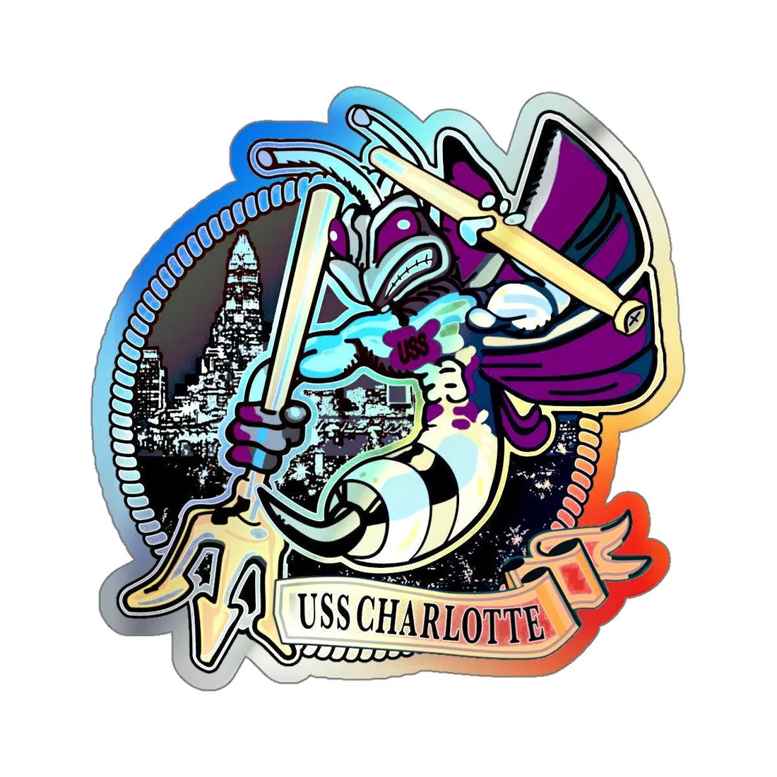 USS Charlotte SSN 766 (U.S. Navy) Holographic STICKER Die-Cut Vinyl Decal 4 Inch Holographic - The Sticker Space