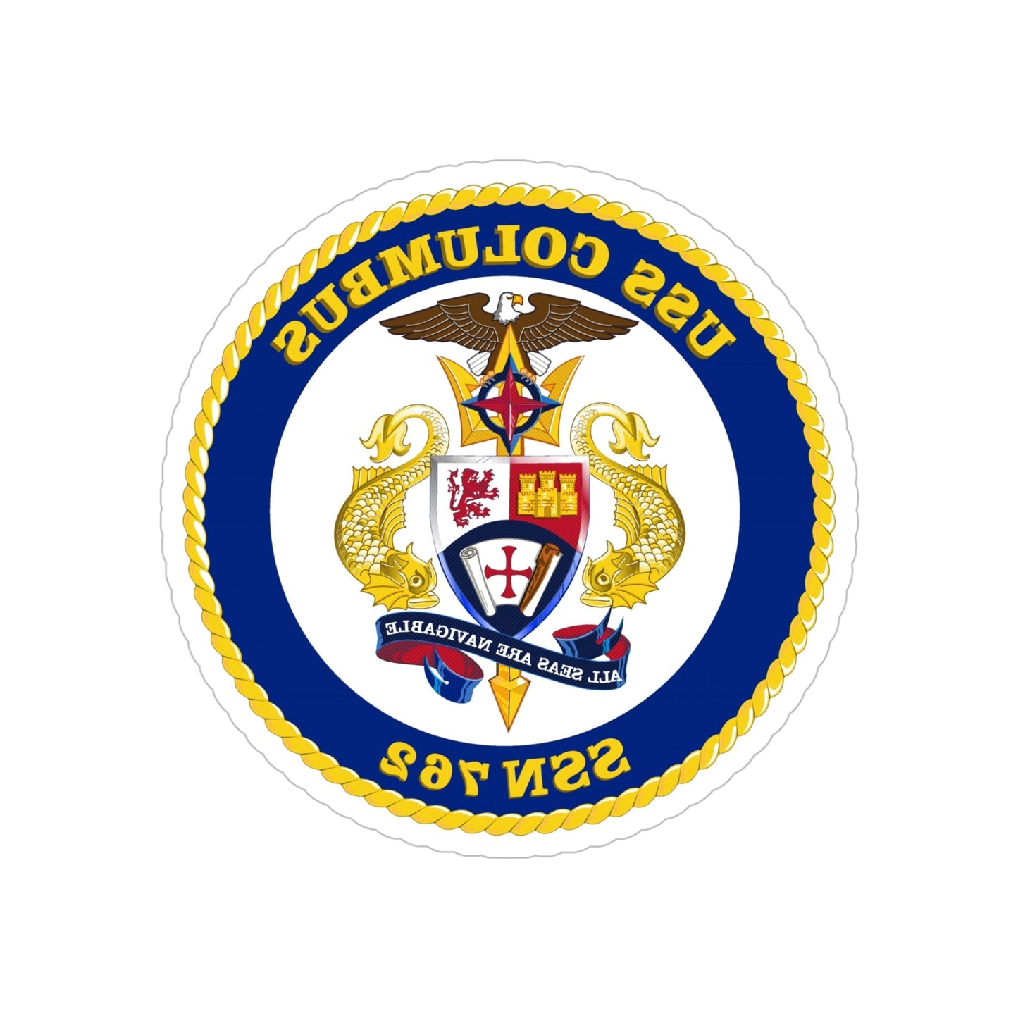 USS Columbus SSN 762 (U.S. Navy) REVERSE PRINT Transparent STICKER-5 Inch-The Sticker Space