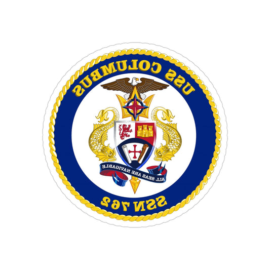 USS Columbus SSN 762 (U.S. Navy) REVERSE PRINT Transparent STICKER-6" × 6"-The Sticker Space