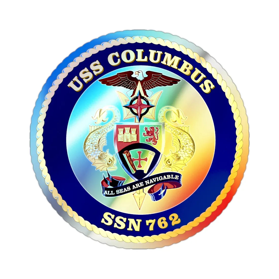 USS Columbus SSN 762 (U.S. Navy) Holographic STICKER Die-Cut Vinyl Decal 2 Inch Holographic - The Sticker Space
