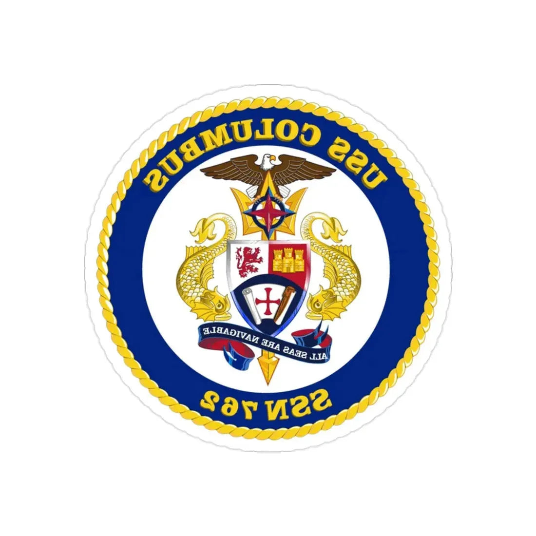 USS Columbus SSN 762 (U.S. Navy) REVERSE PRINT Transparent Die-Cut STICKER 2 Inch Die-Cut Transparent - The Sticker Space
