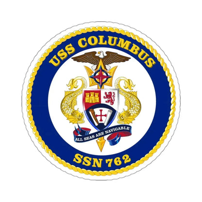 USS Columbus SSN 762 (U.S. Navy) STICKER Vinyl Kiss-Cut Decal 3 Inch White - The Sticker Space