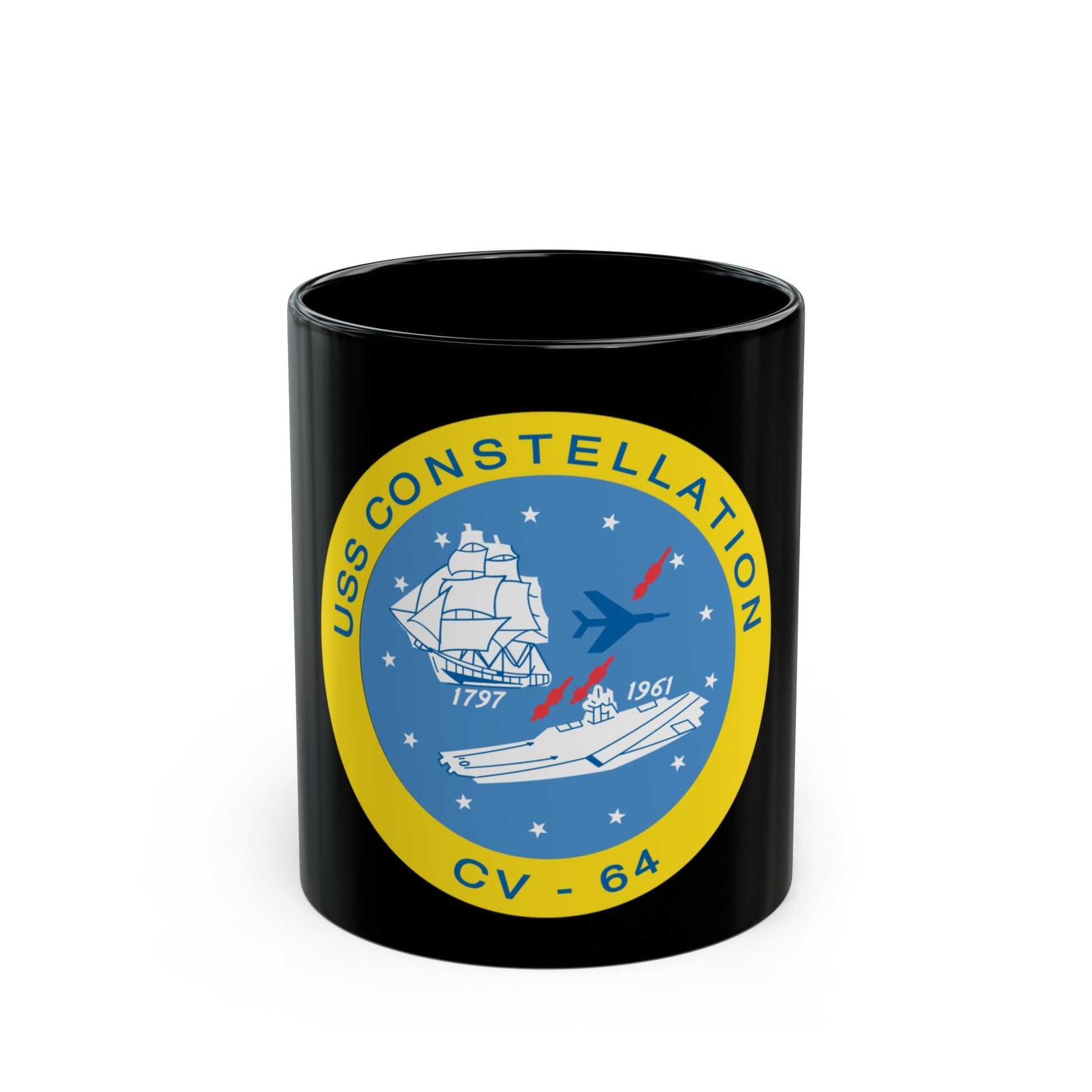 USS Constellation CV 64 (U.S. Navy) Black Coffee Mug-11oz-The Sticker Space