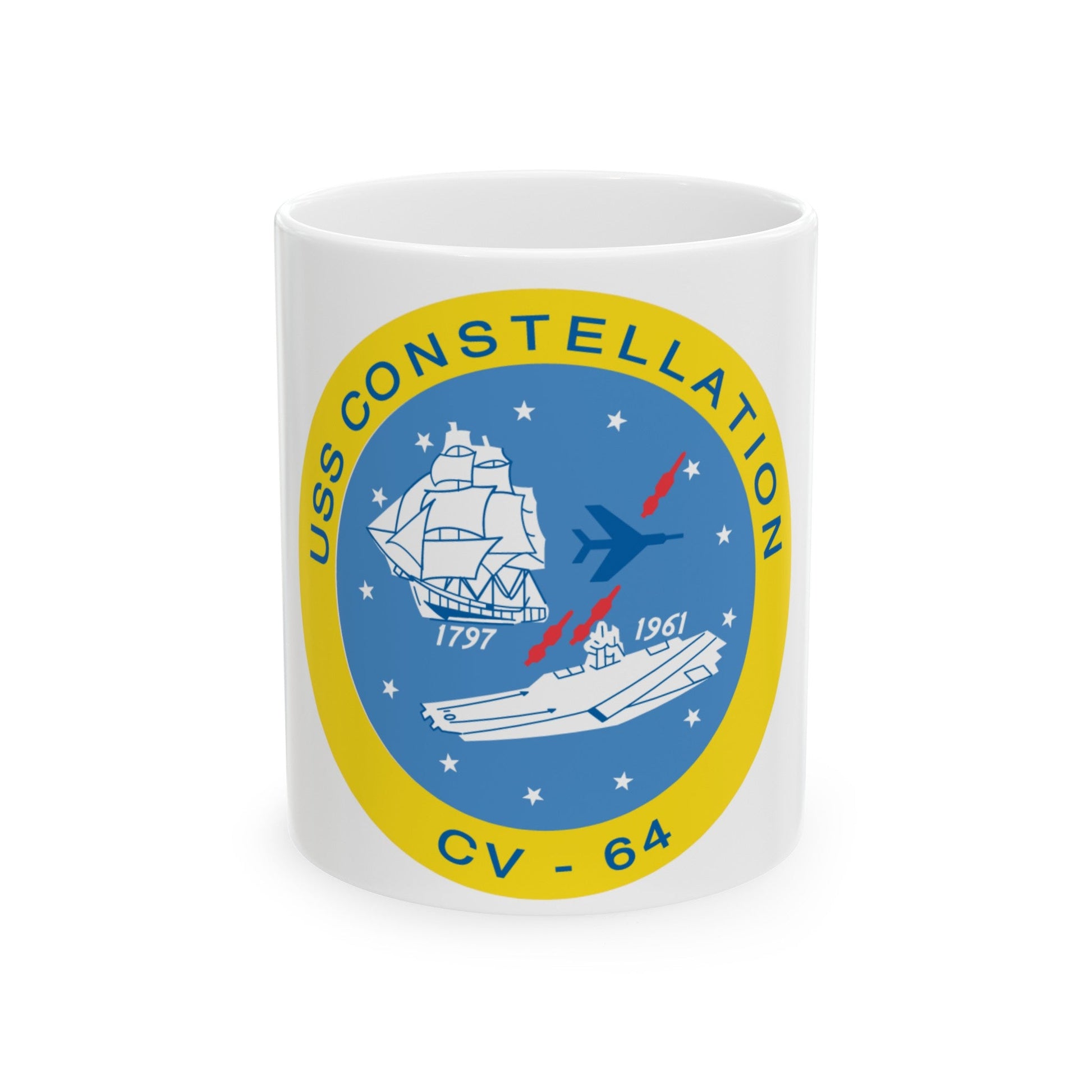 USS Constellation CV 64 (U.S. Navy) White Coffee Mug-11oz-The Sticker Space