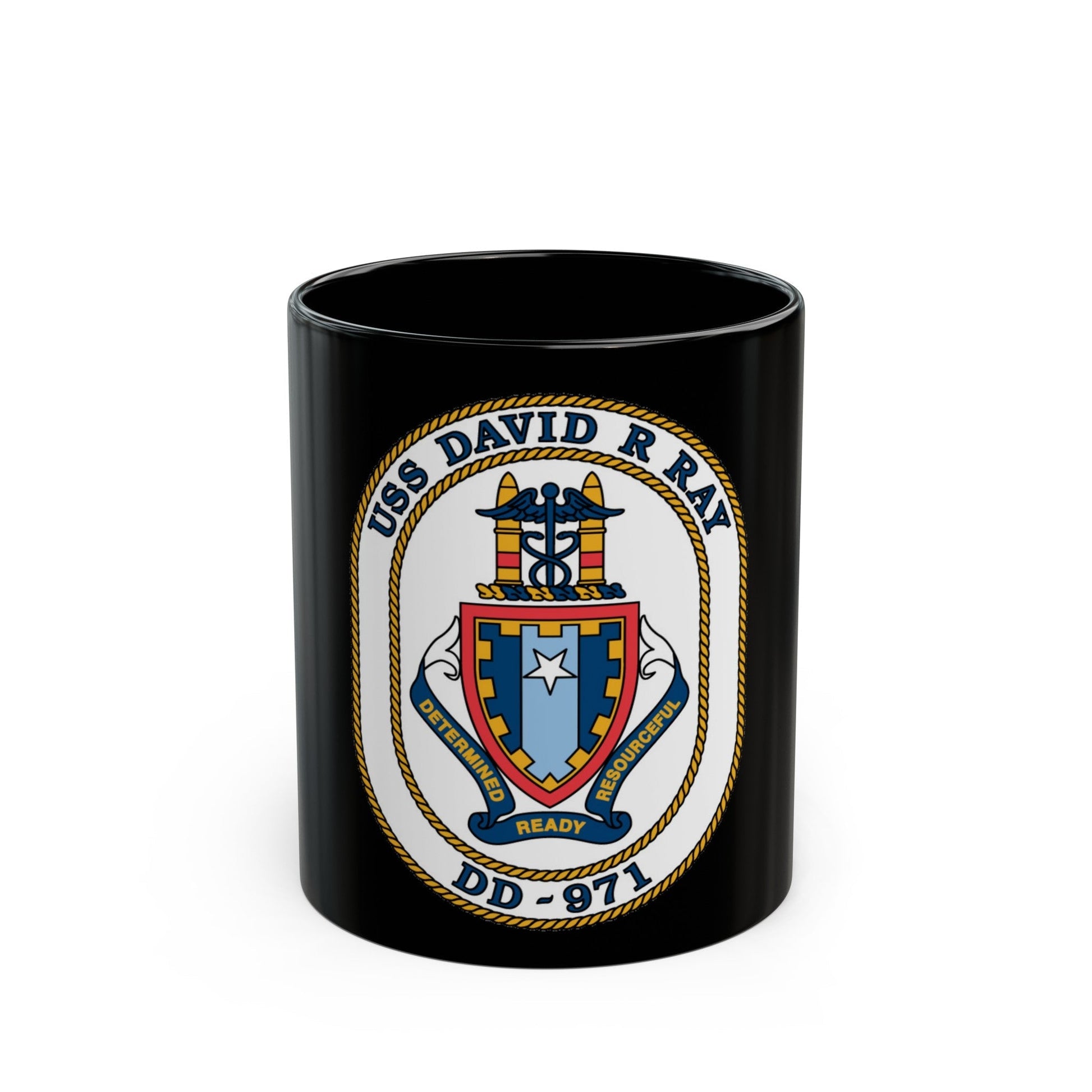 USS David R Ray DD 971 (U.S. Navy) Black Coffee Mug-11oz-The Sticker Space