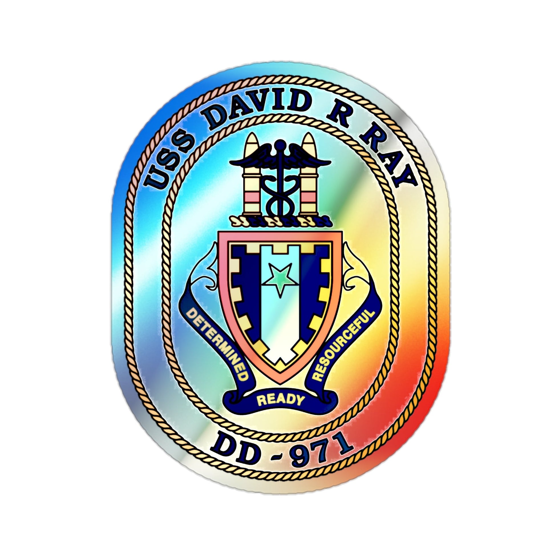 USS David R Ray DD 971 (U.S. Navy) Holographic STICKER Die-Cut Vinyl Decal-2 Inch-The Sticker Space