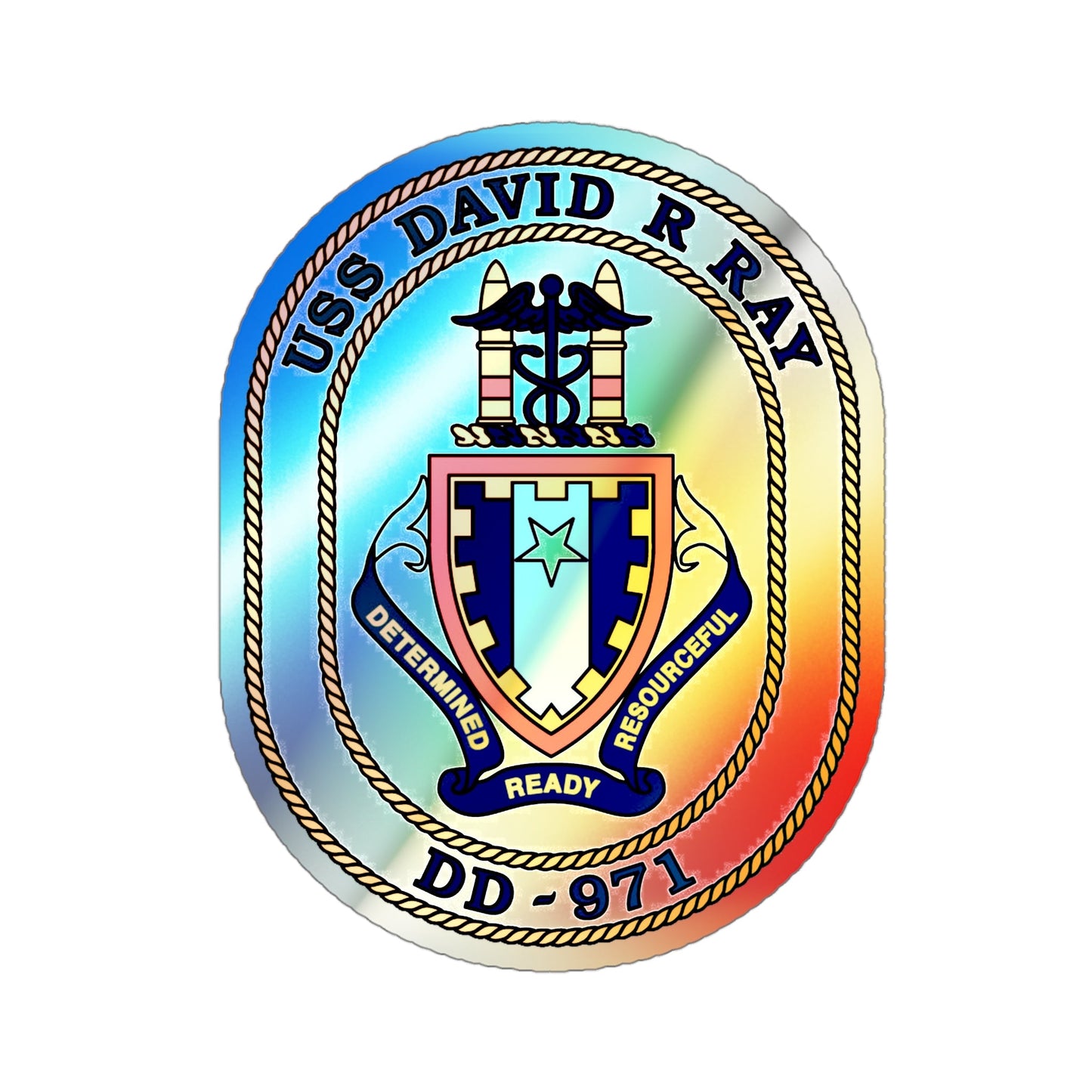 USS David R Ray DD 971 (U.S. Navy) Holographic STICKER Die-Cut Vinyl Decal-4 Inch-The Sticker Space