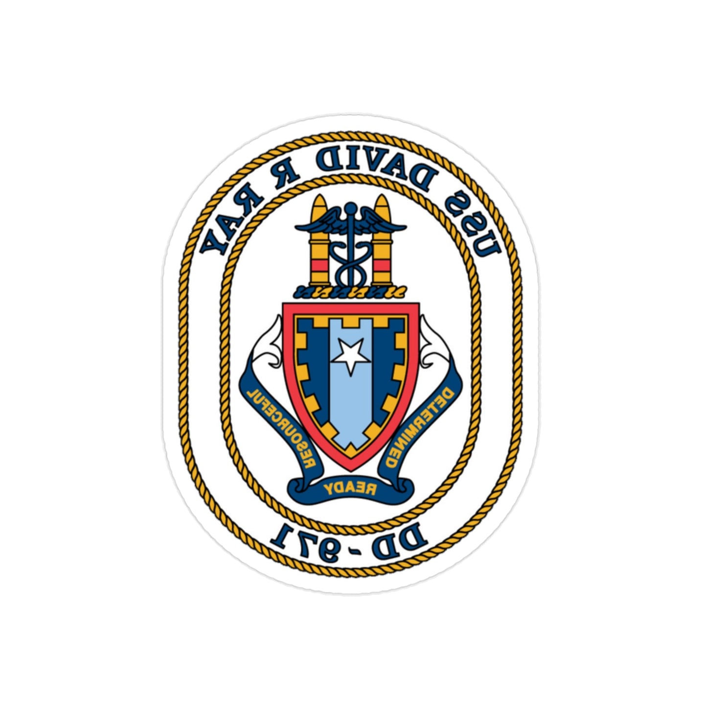 USS David R Ray DD 971 (U.S. Navy) REVERSE PRINT Transparent STICKER-2" × 2"-The Sticker Space