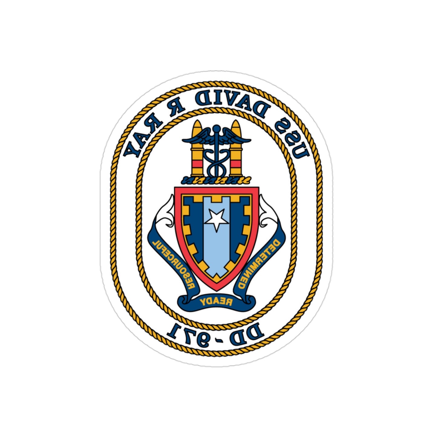 USS David R Ray DD 971 (U.S. Navy) REVERSE PRINT Transparent STICKER-3" × 3"-The Sticker Space