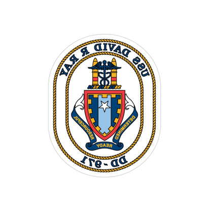 USS David R Ray DD 971 (U.S. Navy) REVERSE PRINT Transparent STICKER-3" × 3"-The Sticker Space