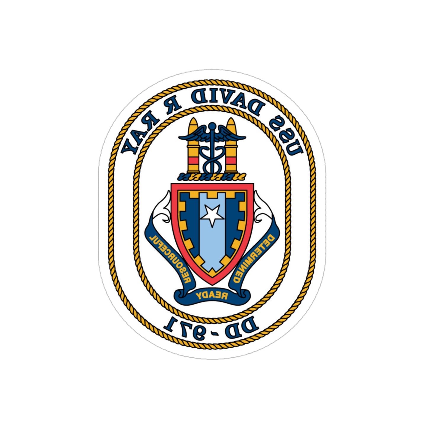 USS David R Ray DD 971 (U.S. Navy) REVERSE PRINT Transparent STICKER-4" × 4"-The Sticker Space