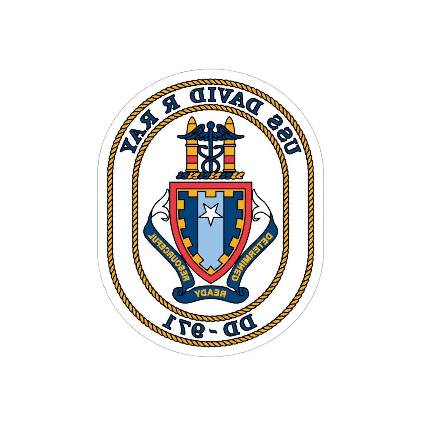 USS David R Ray DD 971 (U.S. Navy) REVERSE PRINT Transparent STICKER-5" × 5"-The Sticker Space