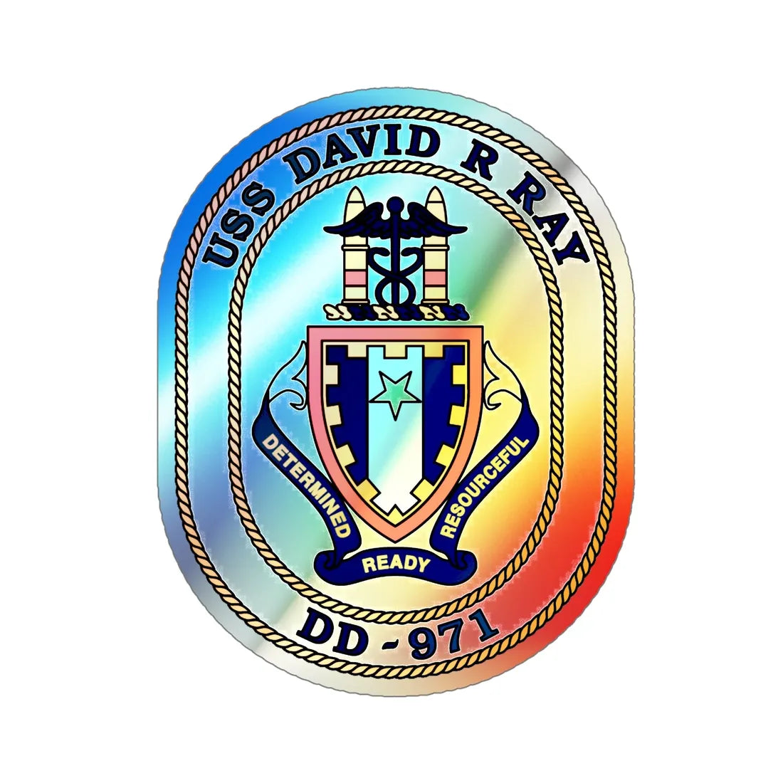 USS David R Ray DD 971 (U.S. Navy) Holographic STICKER Die-Cut Vinyl Decal 6 Inch Holographic - The Sticker Space