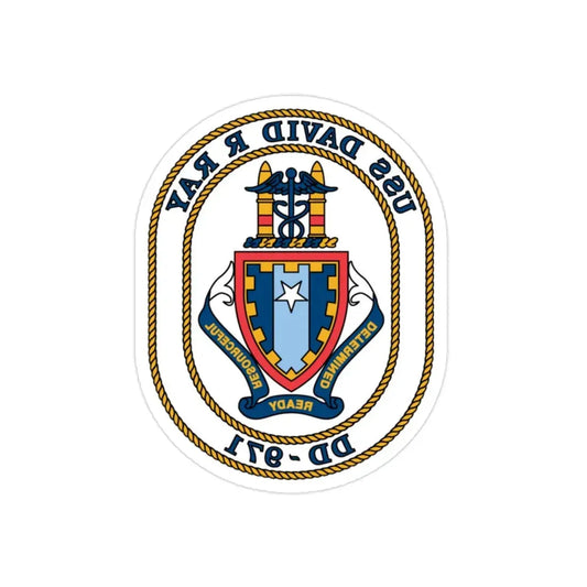 USS David R Ray DD 971 (U.S. Navy) REVERSE PRINT Transparent Die-Cut STICKER 2 Inch Die-Cut Transparent - The Sticker Space
