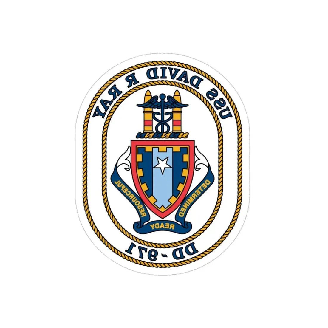 USS David R Ray DD 971 (U.S. Navy) REVERSE PRINT Transparent Die-Cut STICKER 3 Inch Die-Cut Transparent - The Sticker Space